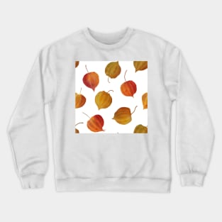 Fall Physalis buds red, orange seamless watercolor pattern. Cape gooseberry flowers. Colorful Golden berry. Autumn berries floral print Crewneck Sweatshirt